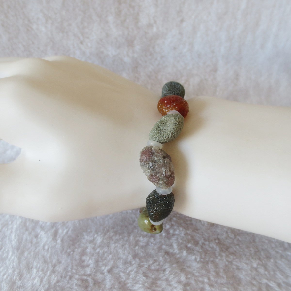 heishan gobi vein‑textured agate bracelet natural rough nuggets (b395)