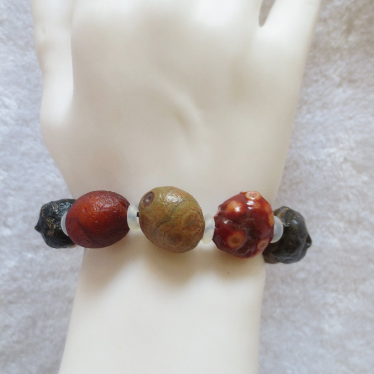 unpolished gobi raw agate bracelet, natural rough stone beads (b403)