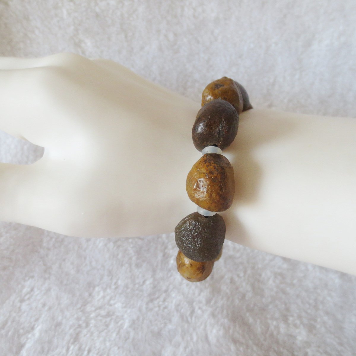 unpolished gobi raw agate bracelet, natural rough stone beads (b404)