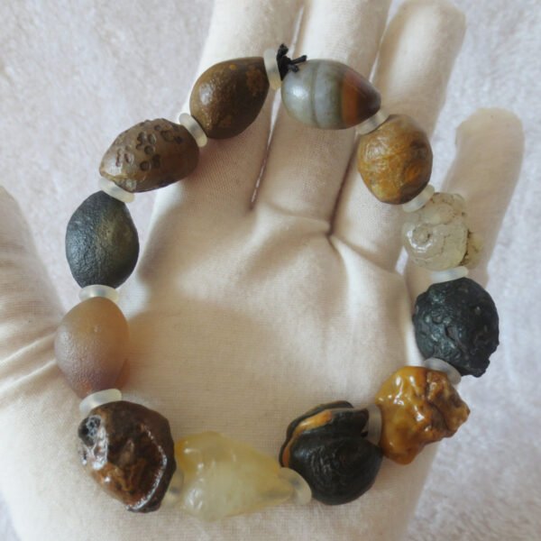 unpolished gobi raw agate bracelet, natural rough stone beads (b407)