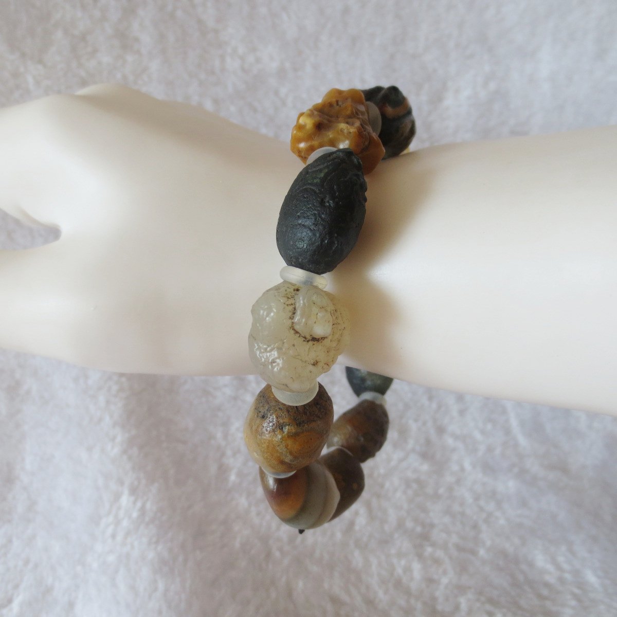 unpolished gobi raw agate bracelet, natural rough stone beads (b407)