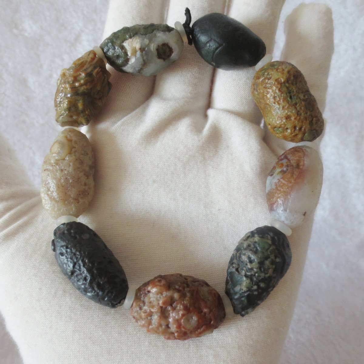 unpolished gobi raw agate bracelet, natural rough stone beads (b410)