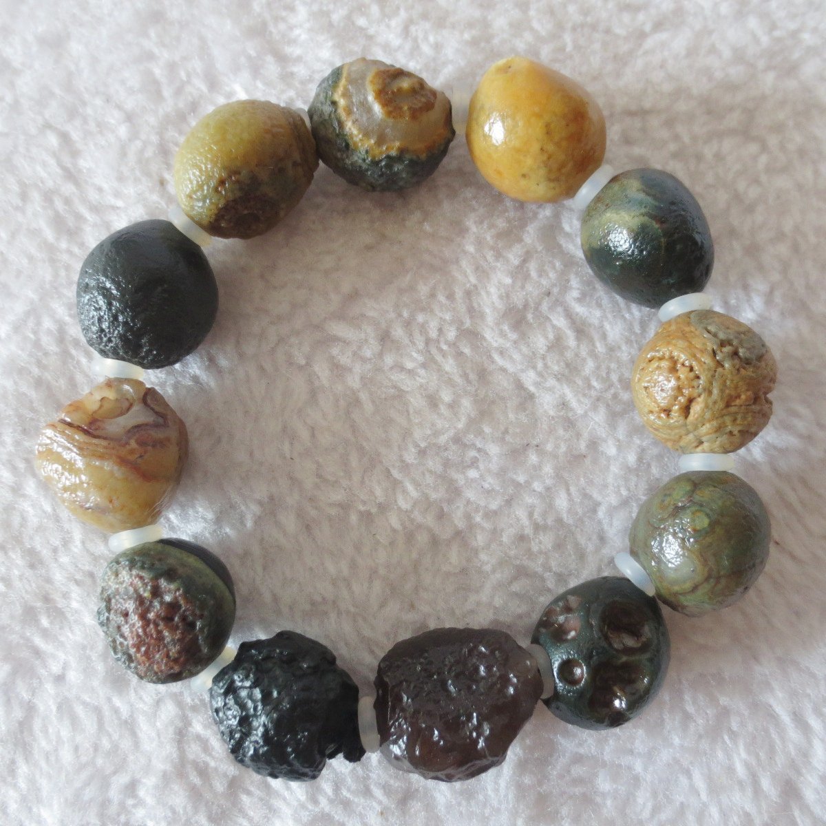 unpolished gobi raw agate bracelet, natural rough stone beads (b411)