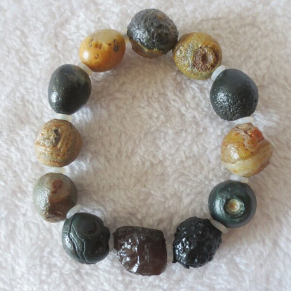 unpolished gobi raw agate bracelet, natural rough stone beads (b411)