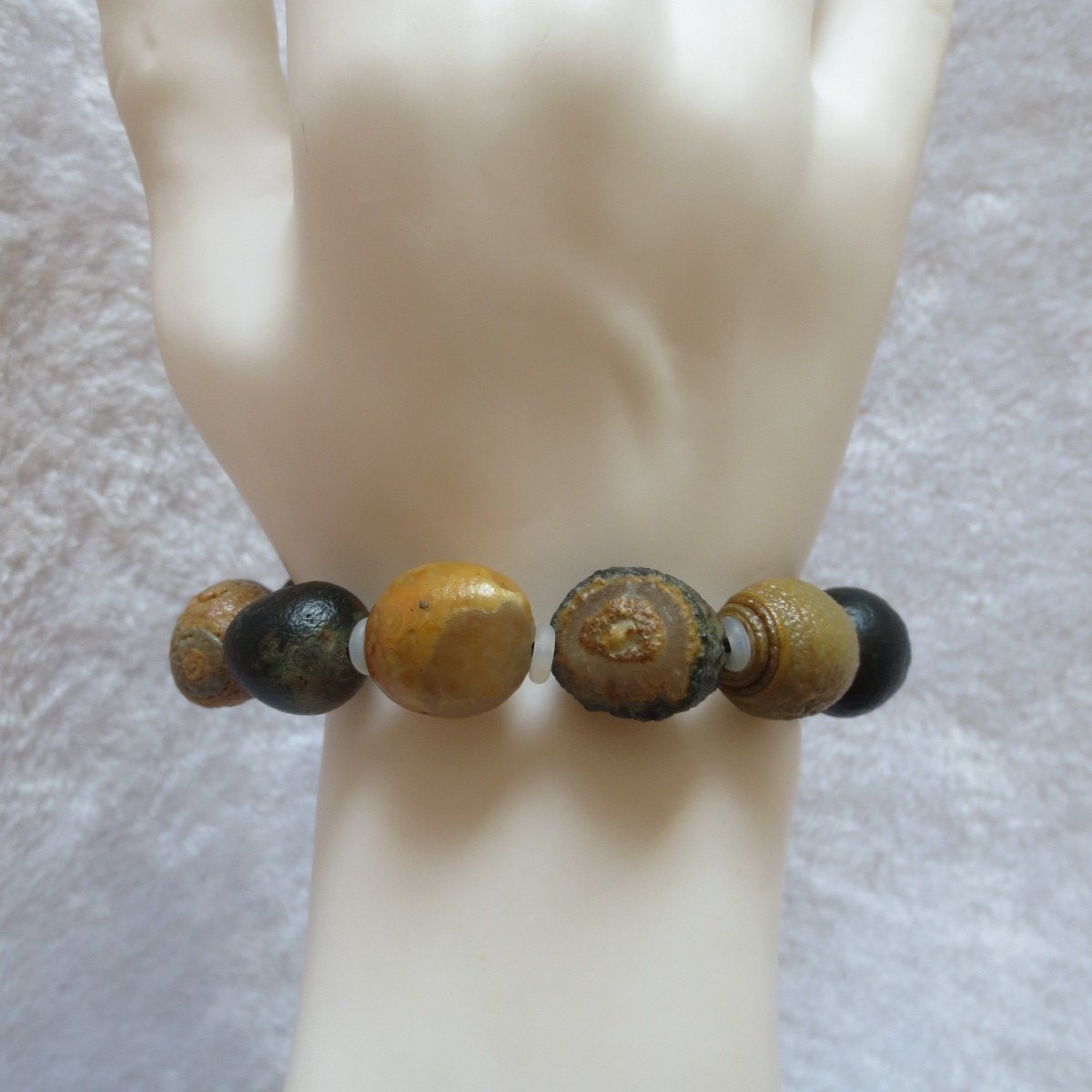 unpolished gobi raw agate bracelet, natural rough stone beads (b411)