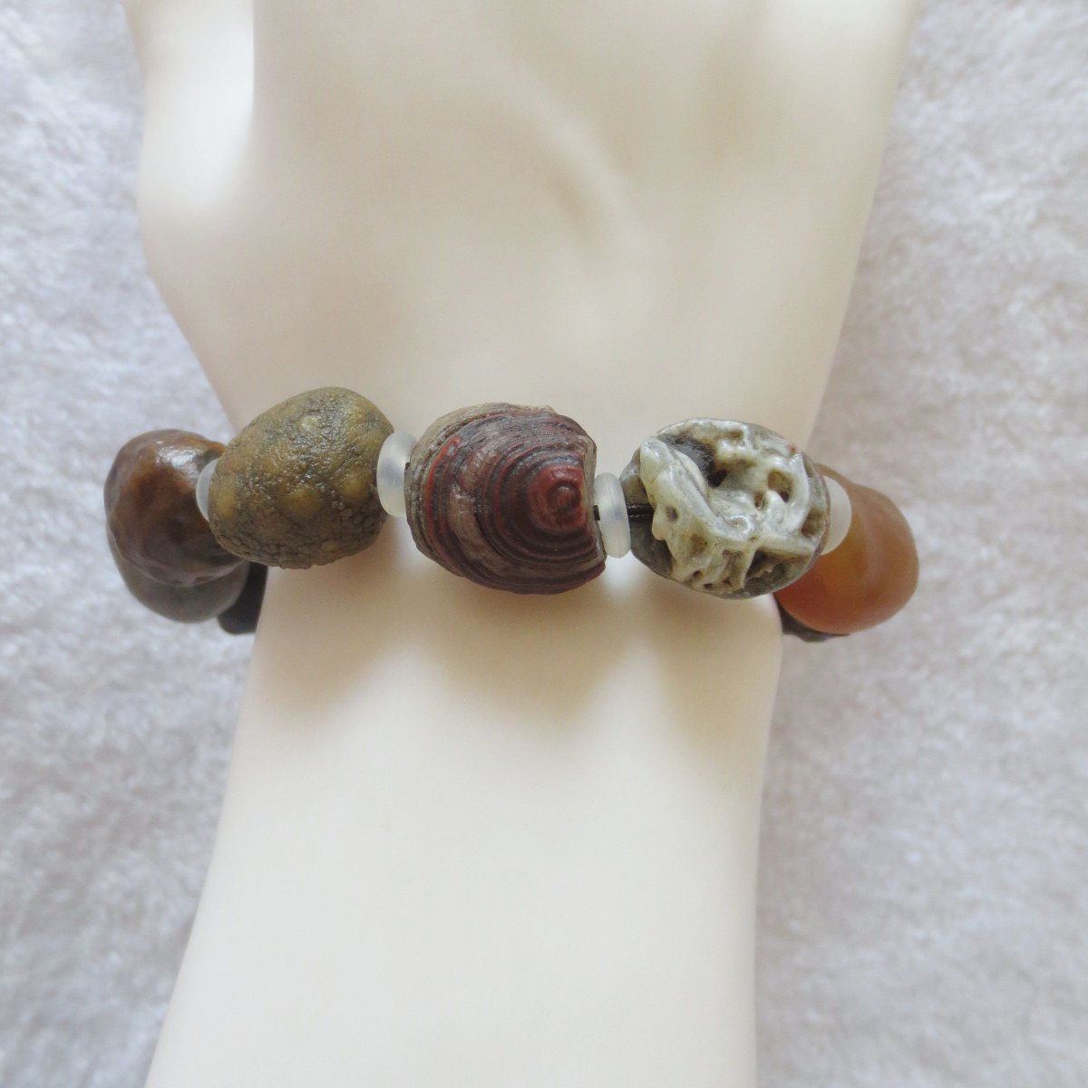 unpolished gobi raw agate bracelet, natural rough stone beads (b412)