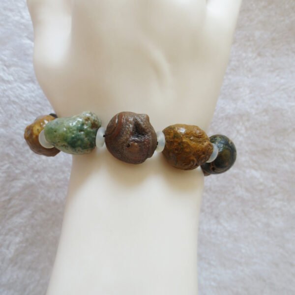 unpolished gobi raw agate bracelet, natural rough stone beads (b413)