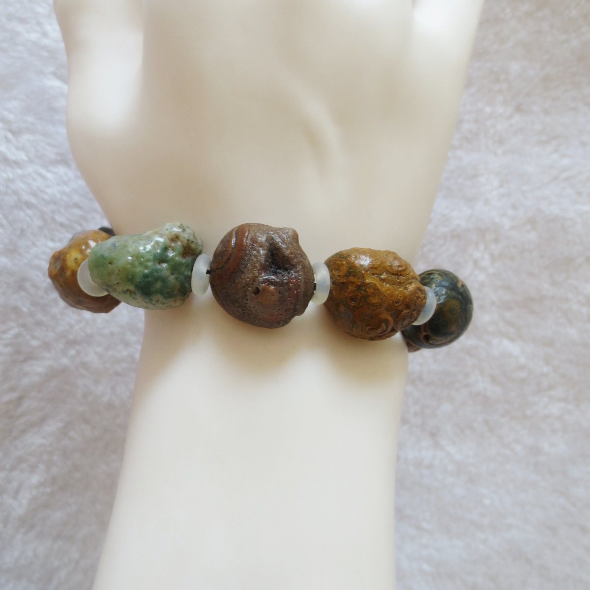 unpolished gobi raw agate bracelet, natural rough stone beads (b413)