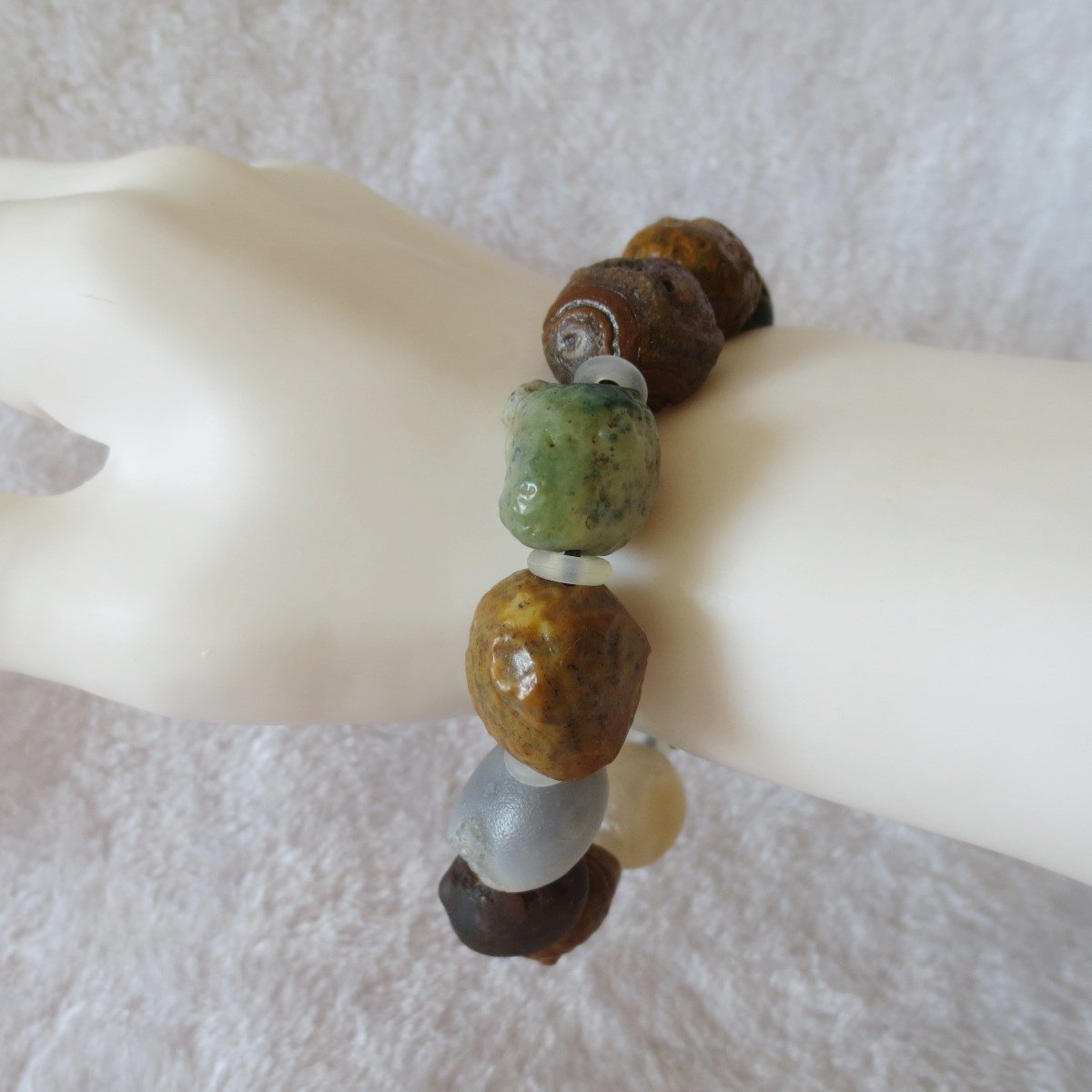 unpolished gobi raw agate bracelet, natural rough stone beads (b413)