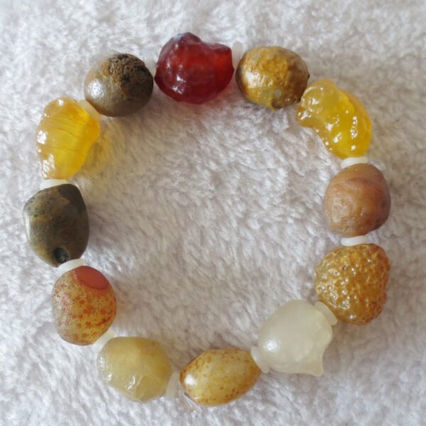 unpolished gobi raw agate bracelet, natural rough stone beads (b415)