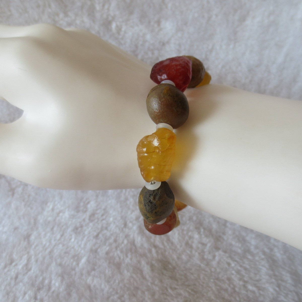 unpolished gobi raw agate bracelet, natural rough stone beads (b415)