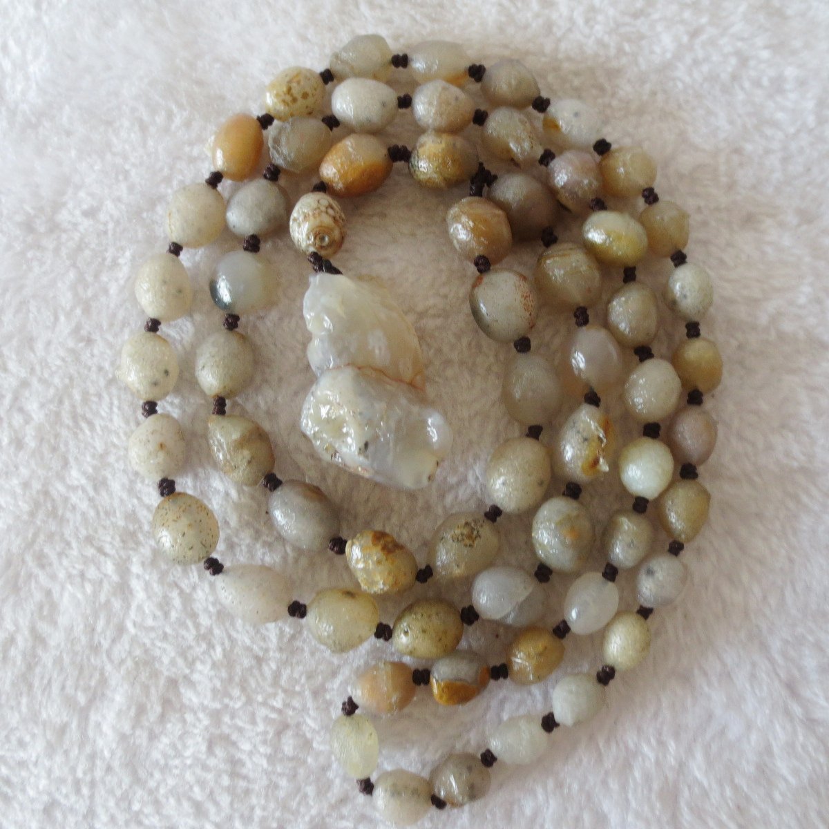 gobi white stone long necklace, natural rough agate (n694)
