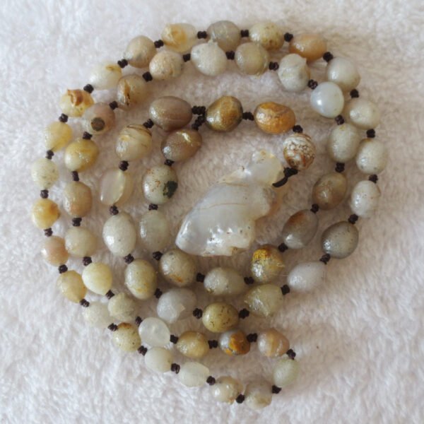gobi white stone long necklace, natural rough agate (n694)