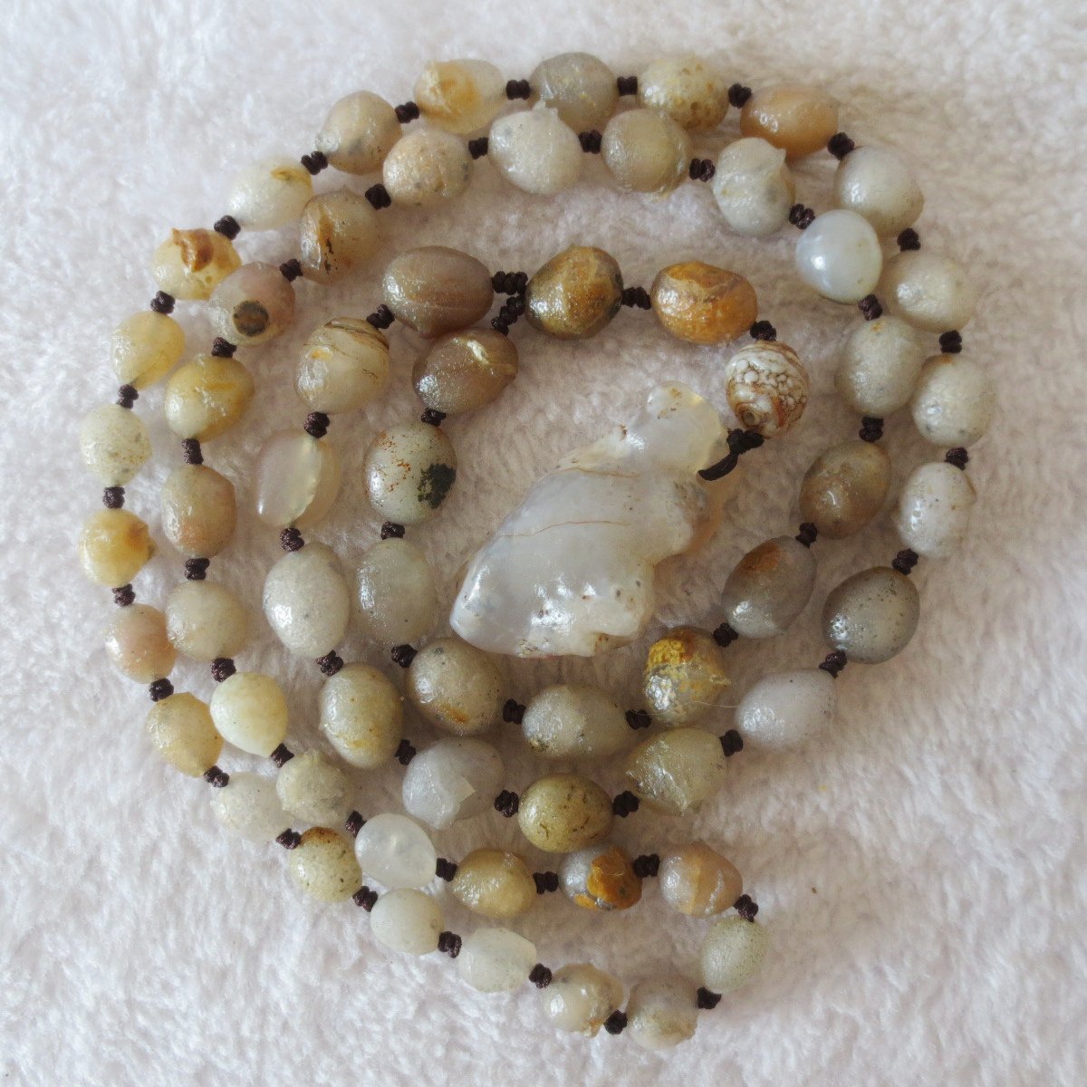 gobi white stone long necklace, natural rough agate (n694)