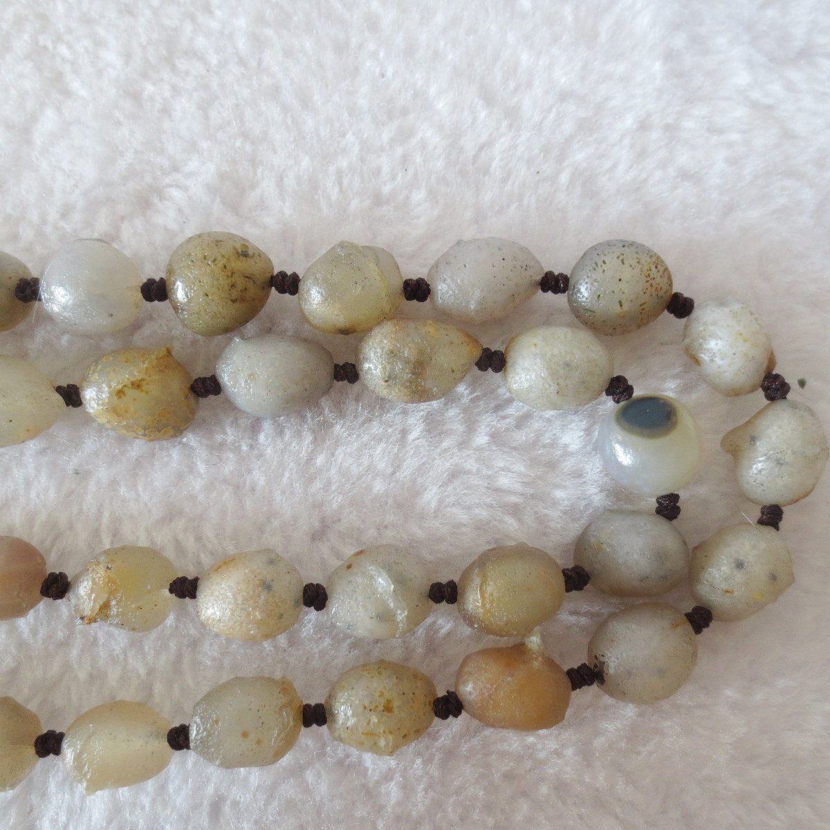 gobi white stone long necklace, natural rough agate (n694)