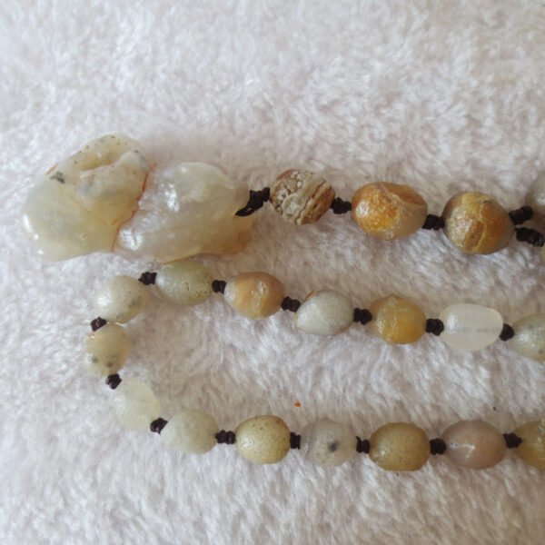 gobi white stone long necklace, natural rough agate (n694)