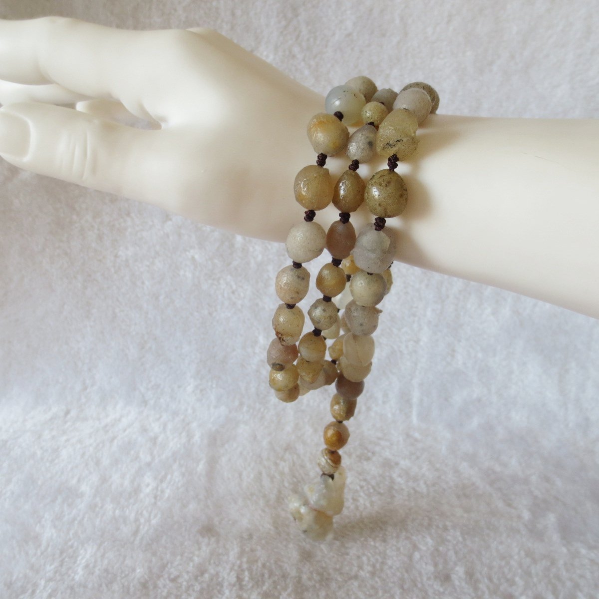 gobi white stone long necklace, natural rough agate (n694)