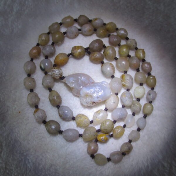gobi white stone long necklace, natural rough agate (n694)