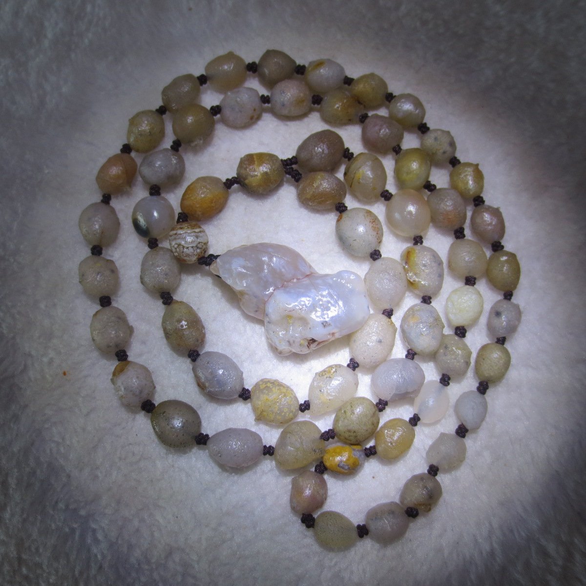 gobi white stone long necklace, natural rough agate (n694)