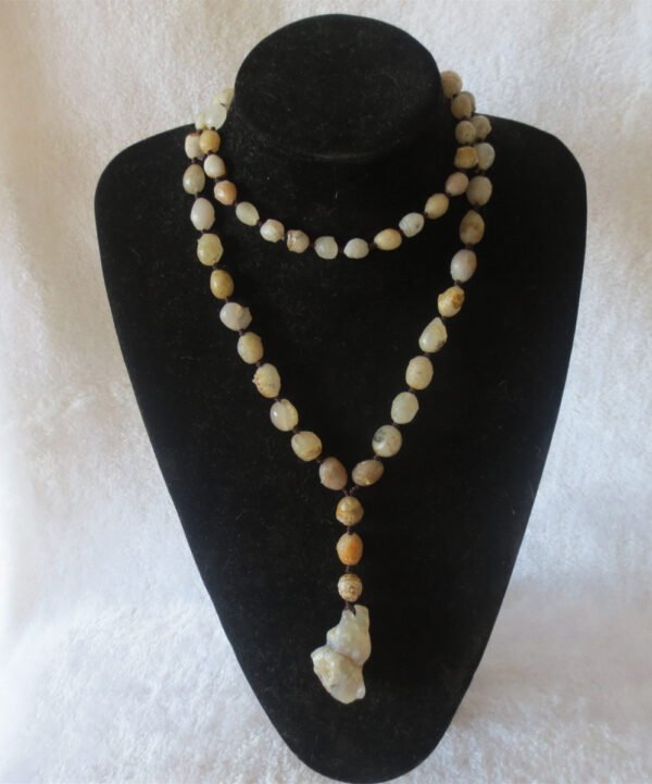 gobi white stone long necklace, natural rough agate (n694)