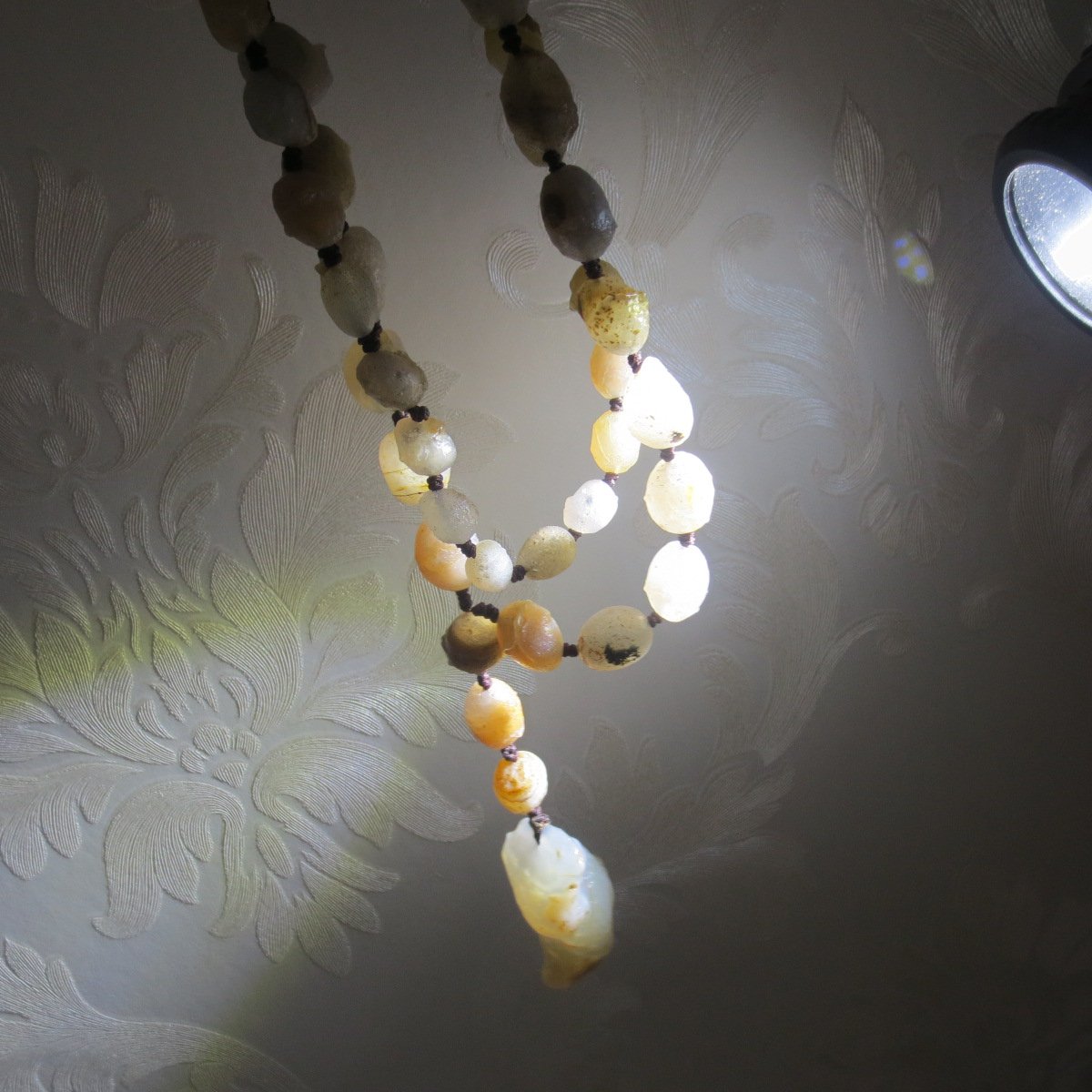 gobi white stone long necklace, natural rough agate (n694)