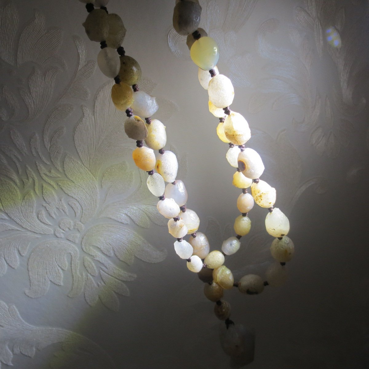 gobi white stone long necklace, natural rough agate (n694)