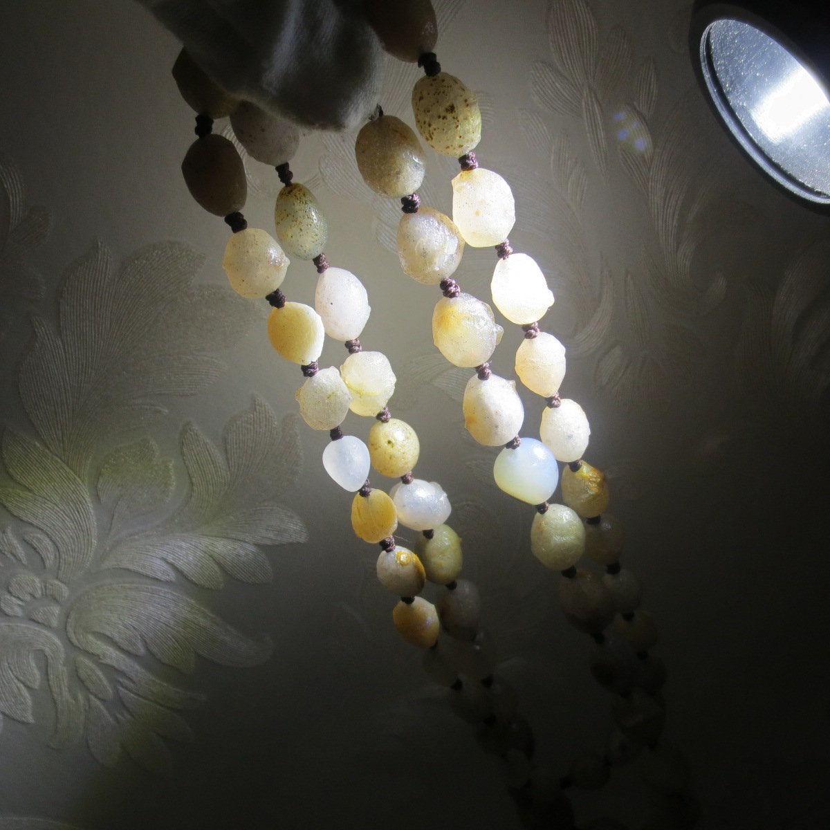gobi white stone long necklace, natural rough agate (n694)