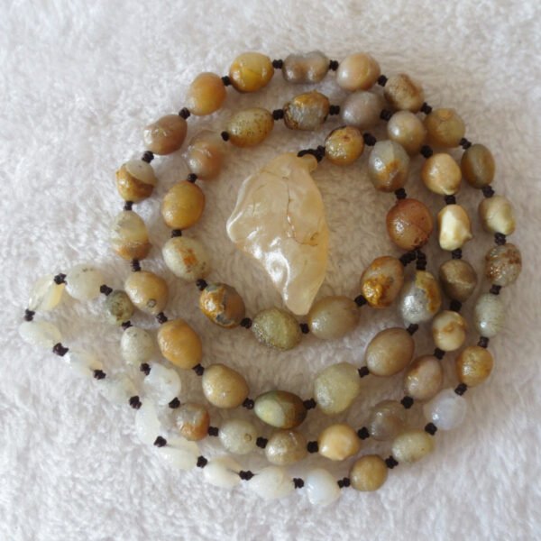 gobi white stone long necklace, natural rough agate (n695)