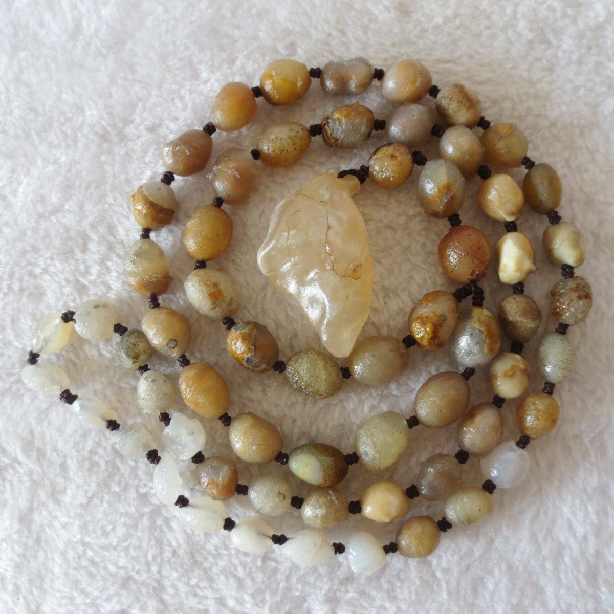 gobi white stone long necklace, natural rough agate (n695)