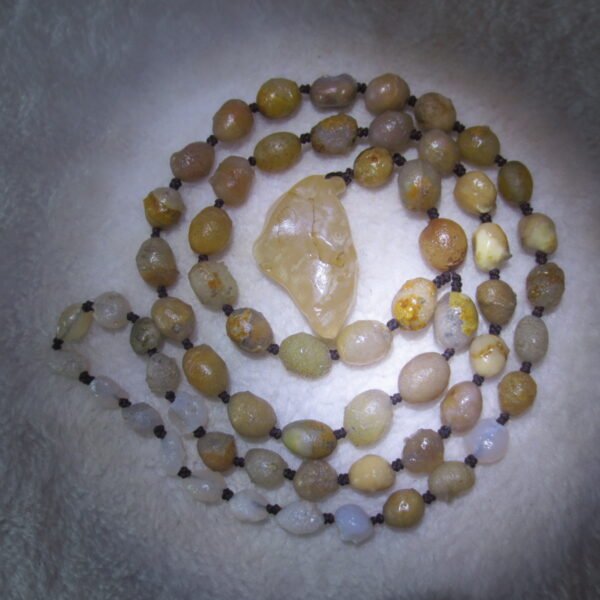 gobi white stone long necklace, natural rough agate (n695)
