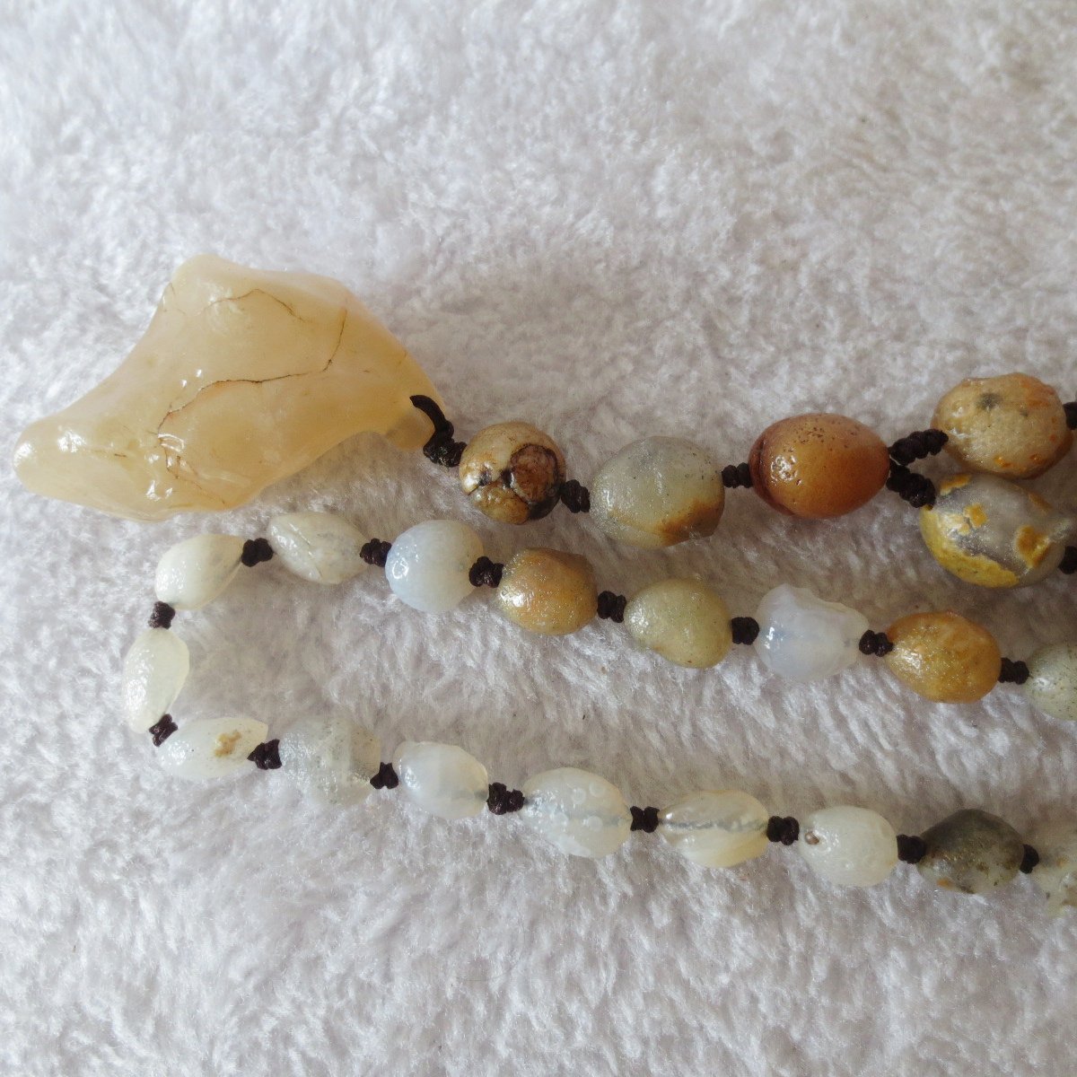 gobi white stone long necklace, natural rough agate (n695)