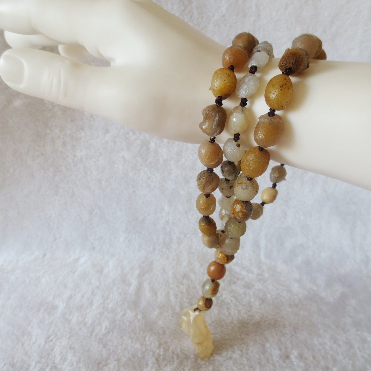 gobi white stone long necklace, natural rough agate (n695)