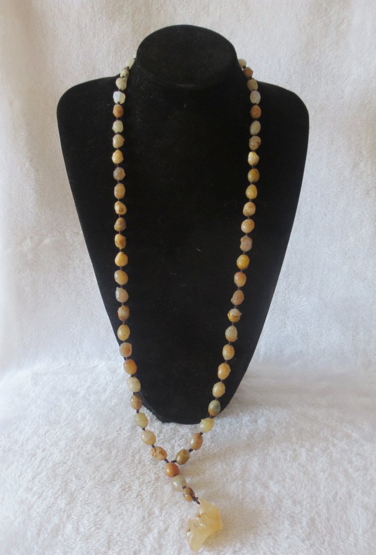 gobi white stone long necklace, natural rough agate (n695)