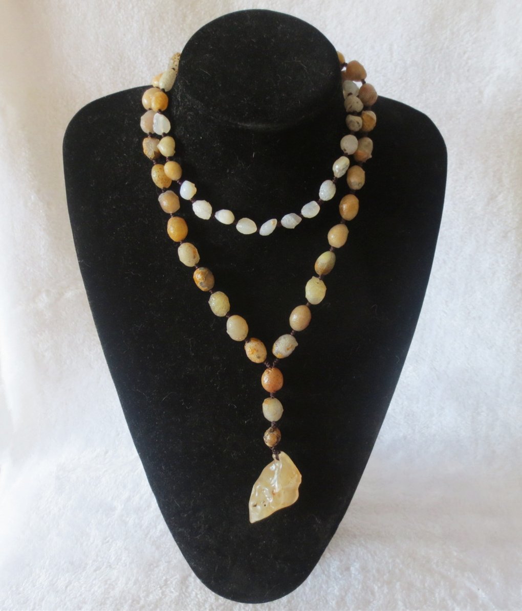 gobi white stone long necklace, natural rough agate (n695)