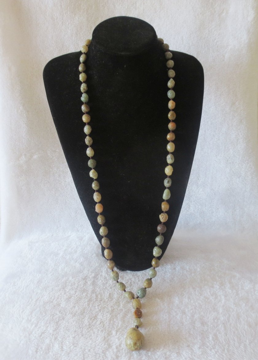 gobi eye stone beaded necklace, natural alxa agate pebble long necklace (n696)