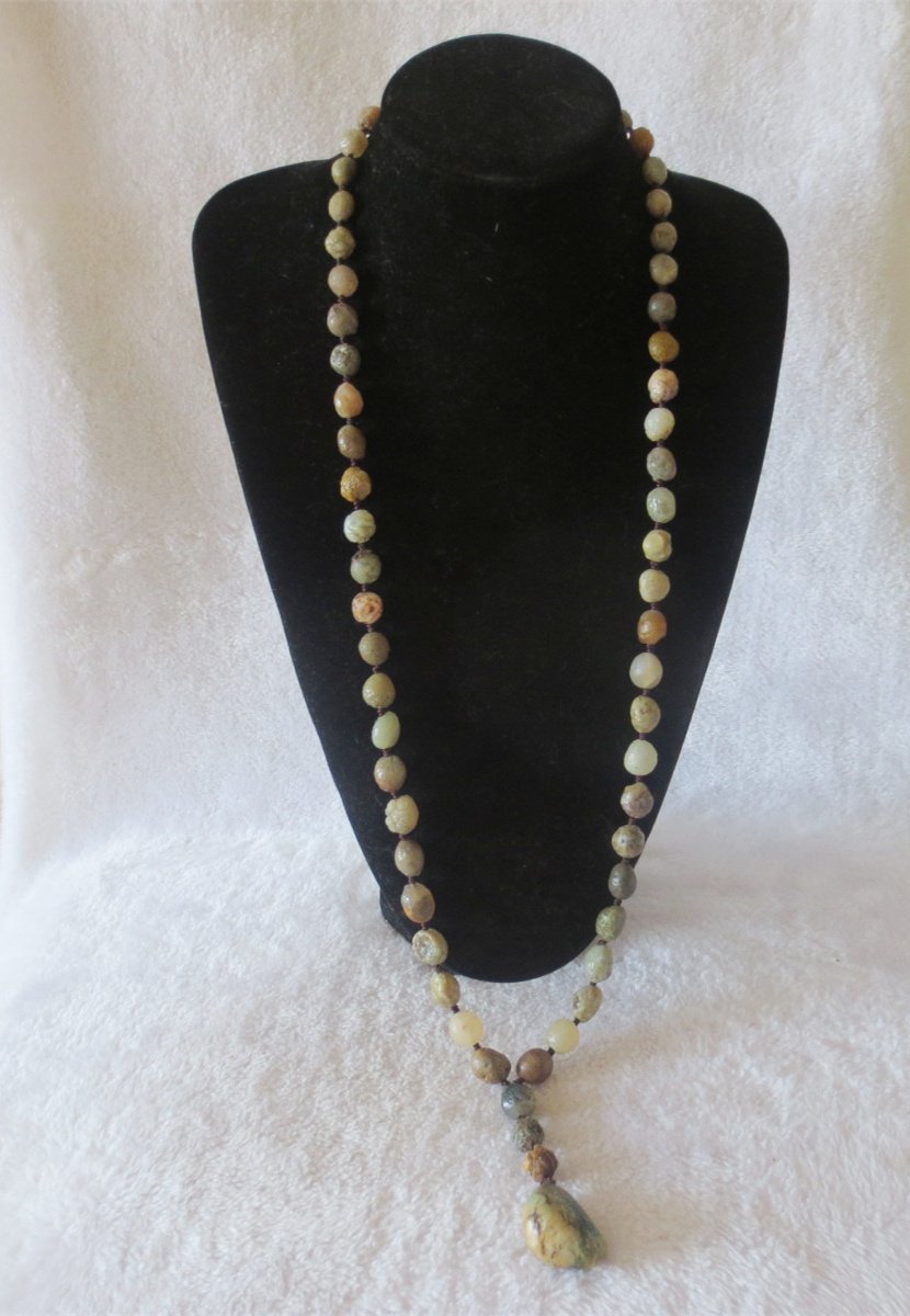 gobi eye stone beaded necklace, natural alxa agate pebble long necklace (n697)