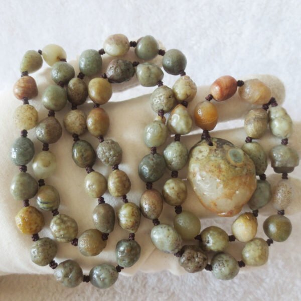 gobi eye stone beaded necklace, natural alxa agate pebble long necklace (n698)