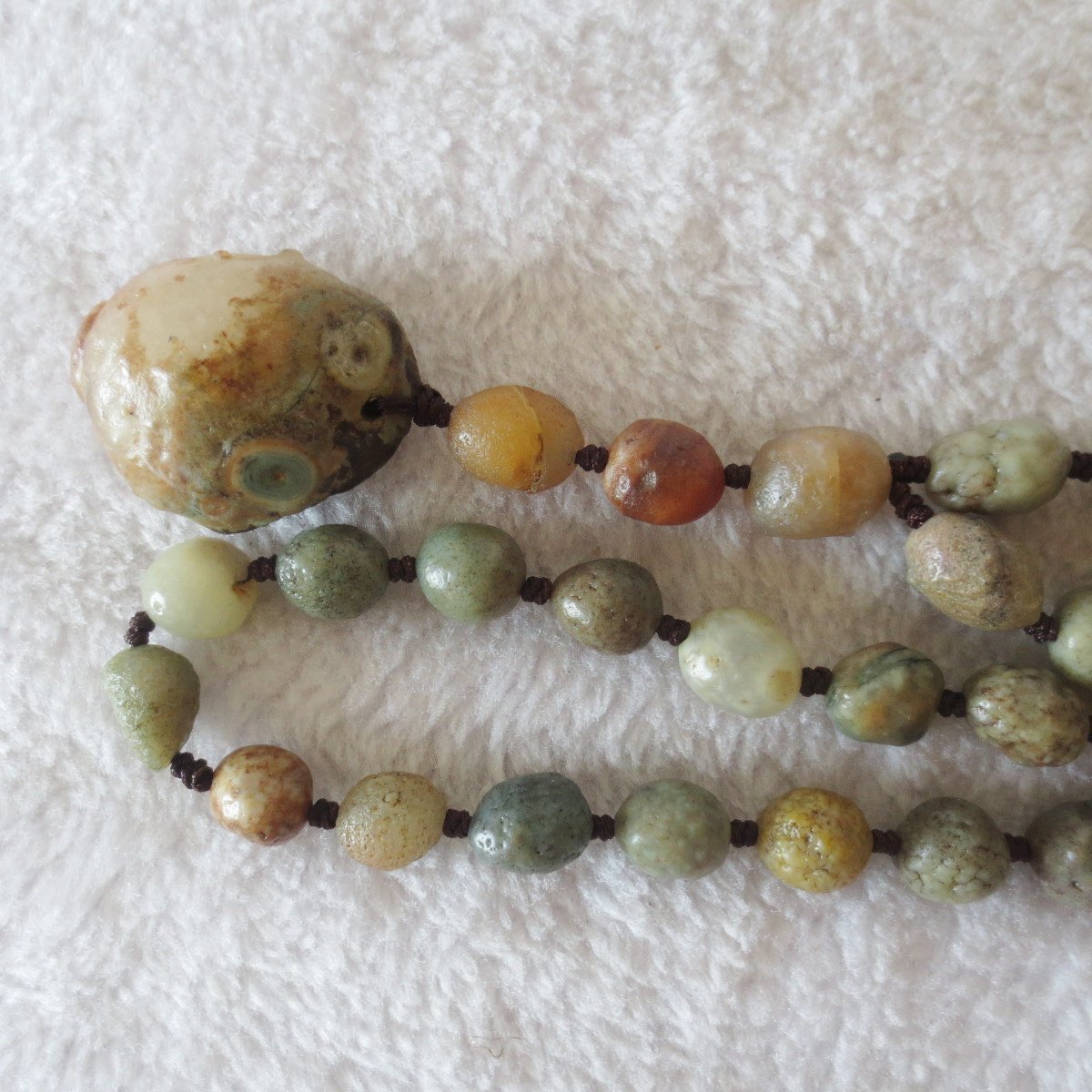 gobi eye stone beaded necklace, natural alxa agate pebble long necklace (n698)