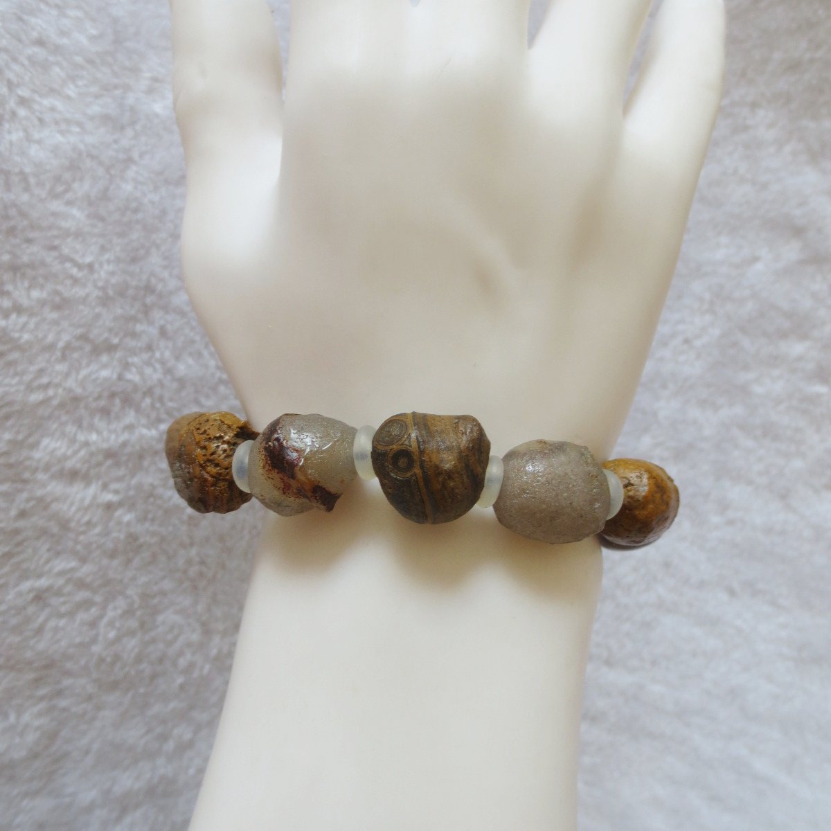 unpolished gobi raw agate bracelet, natural rough stone beads (b419)