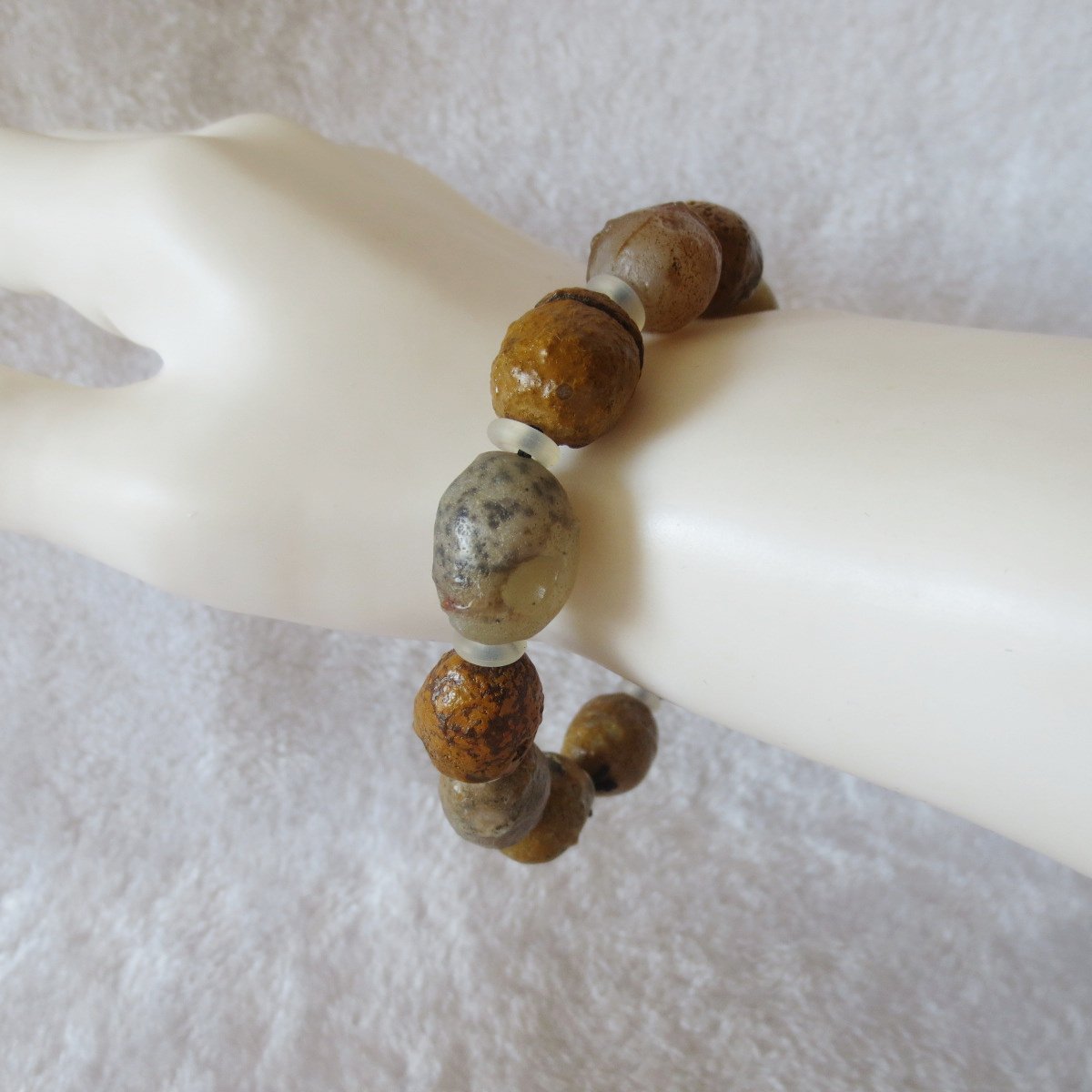 unpolished gobi raw agate bracelet, natural rough stone beads (b420)