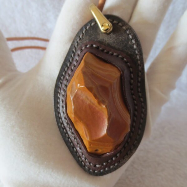 unique hand‑wrapped leather edge gobi stone pendant, one‑of‑a‑kind jewelry (o11)