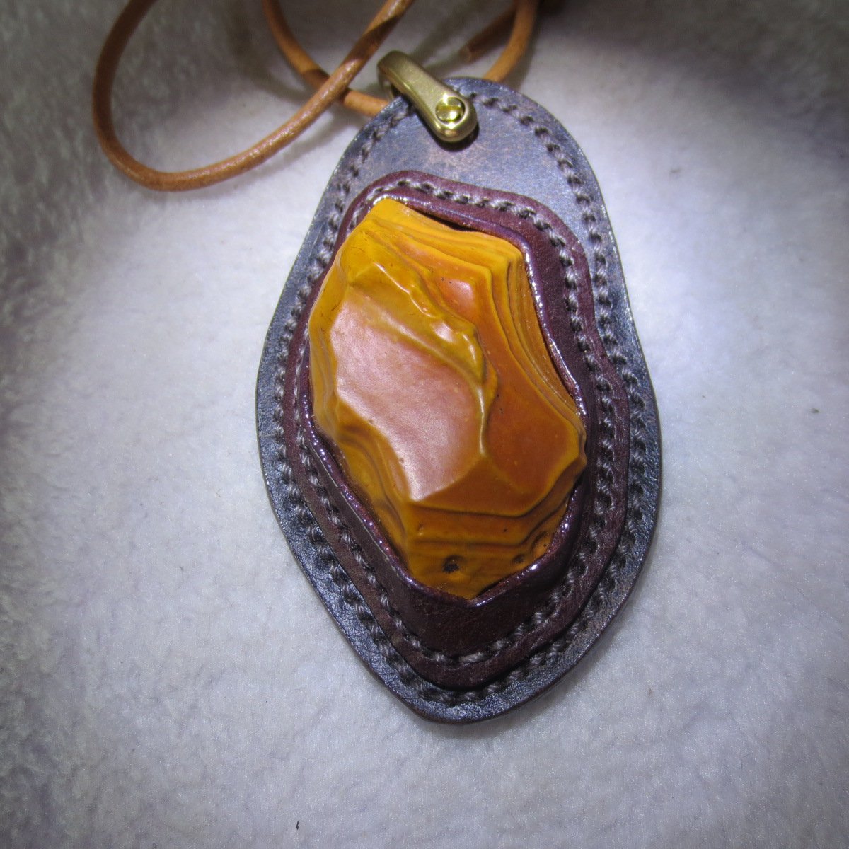 unique hand‑wrapped leather edge gobi stone pendant, one‑of‑a‑kind jewelry (o11)