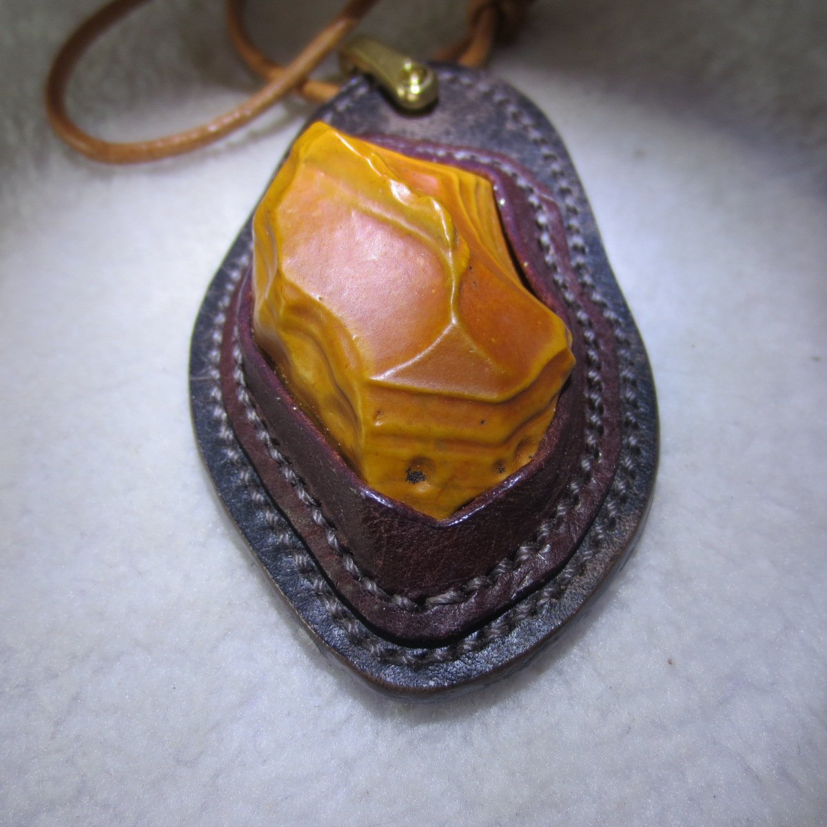 unique hand‑wrapped leather edge gobi stone pendant, one‑of‑a‑kind jewelry (o11)