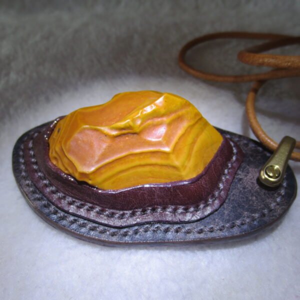 unique hand‑wrapped leather edge gobi stone pendant, one‑of‑a‑kind jewelry (o11)