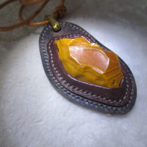 unique hand‑wrapped leather edge gobi stone pendant, one‑of‑a‑kind jewelry (o11)