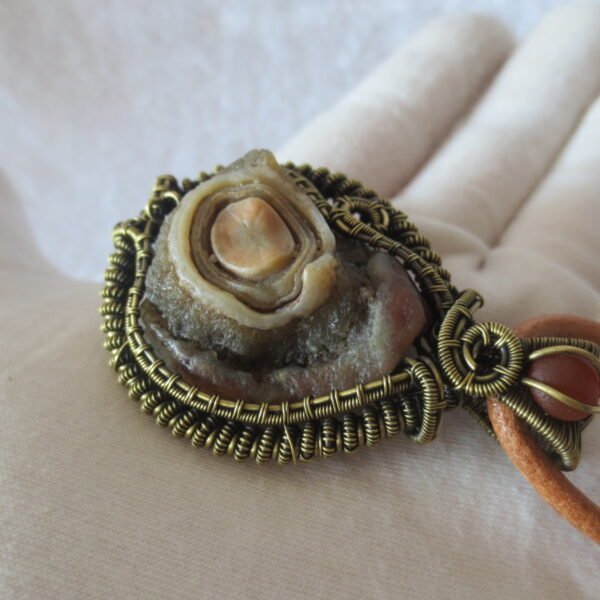 unique hand‑wrapped leather edge gobi stone pendant, one‑of‑a‑kind jewelry (d263)