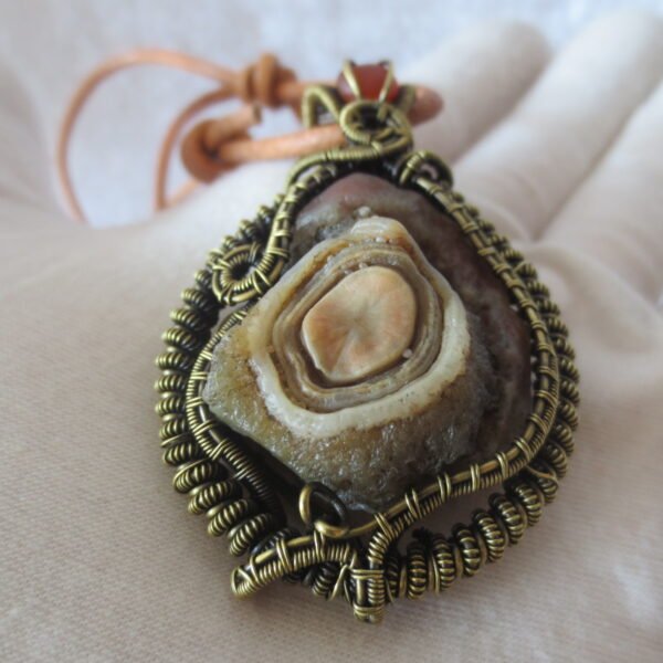 unique hand‑wrapped leather edge gobi stone pendant, one‑of‑a‑kind jewelry (d263)