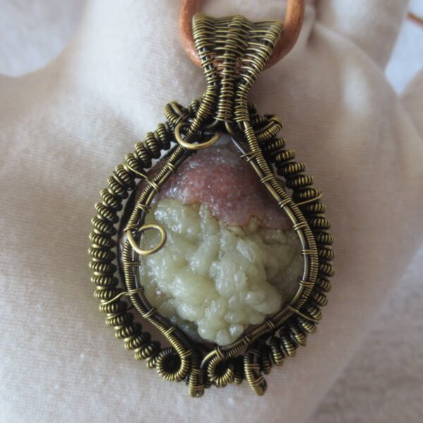 unique hand‑wrapped leather edge gobi stone pendant, one‑of‑a‑kind jewelry (d263)