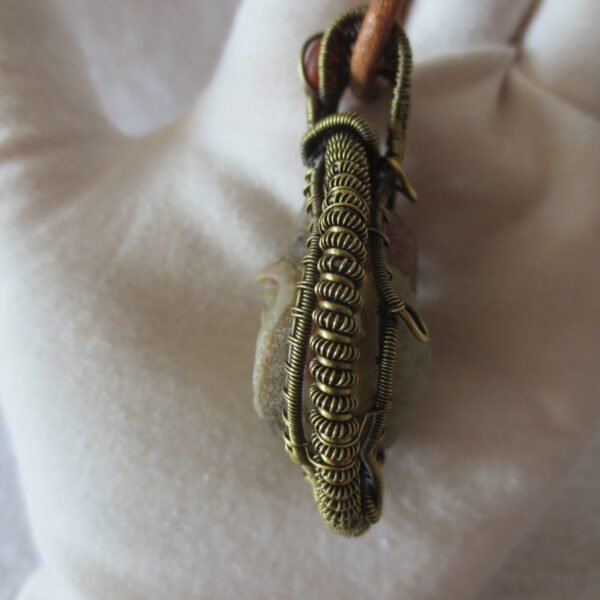 unique hand‑wrapped leather edge gobi stone pendant, one‑of‑a‑kind jewelry (d263)