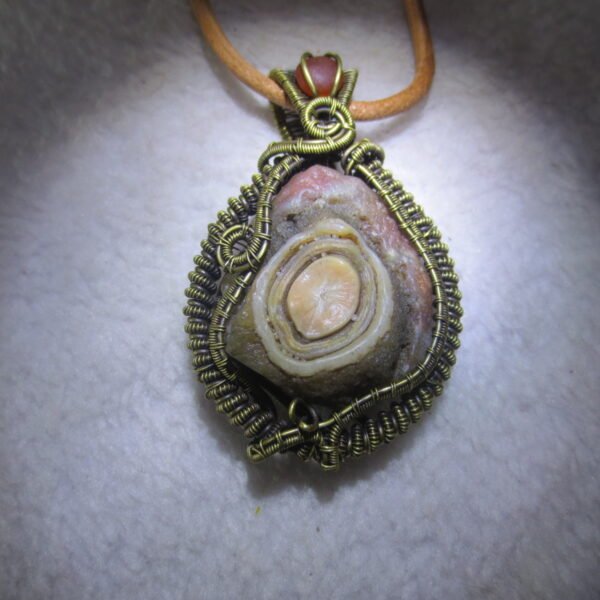 unique hand‑wrapped leather edge gobi stone pendant, one‑of‑a‑kind jewelry (d263)